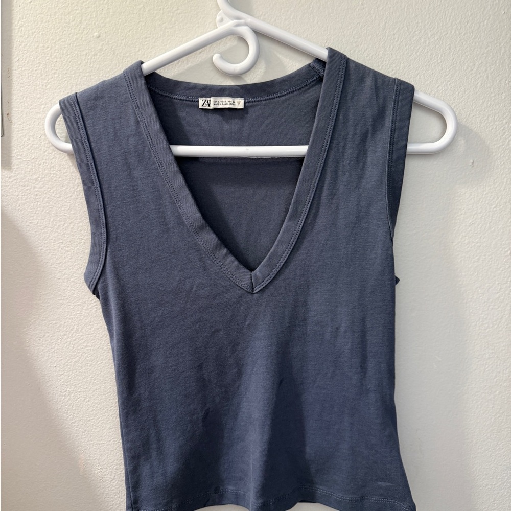 Zara Deep Blue V-Neck Tank Top